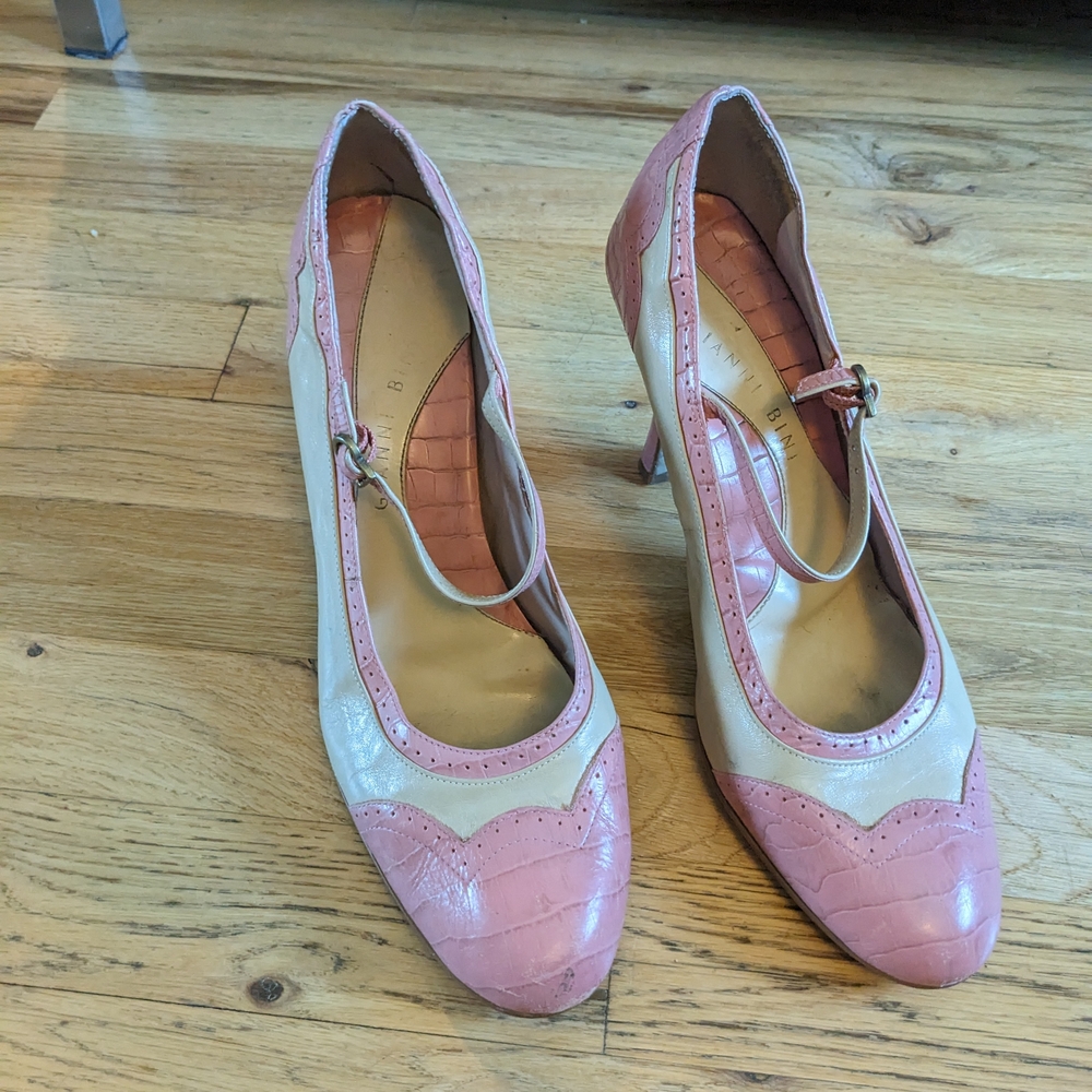 Gianni Bini Pink and Cream Mary Jane Heels